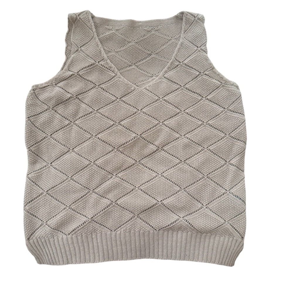 Neutral tan vest women's Small B pointelle diamond‎ pattern texture boho Shein - Picture 2 of 7